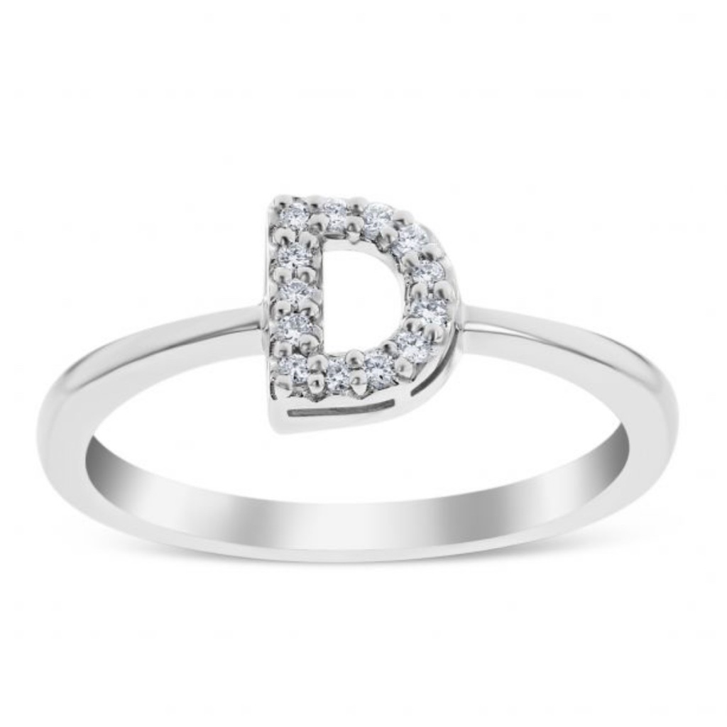Robert Coin 18k White Gold Diamond Encrusted D Initial Ring Size 7 Preowned